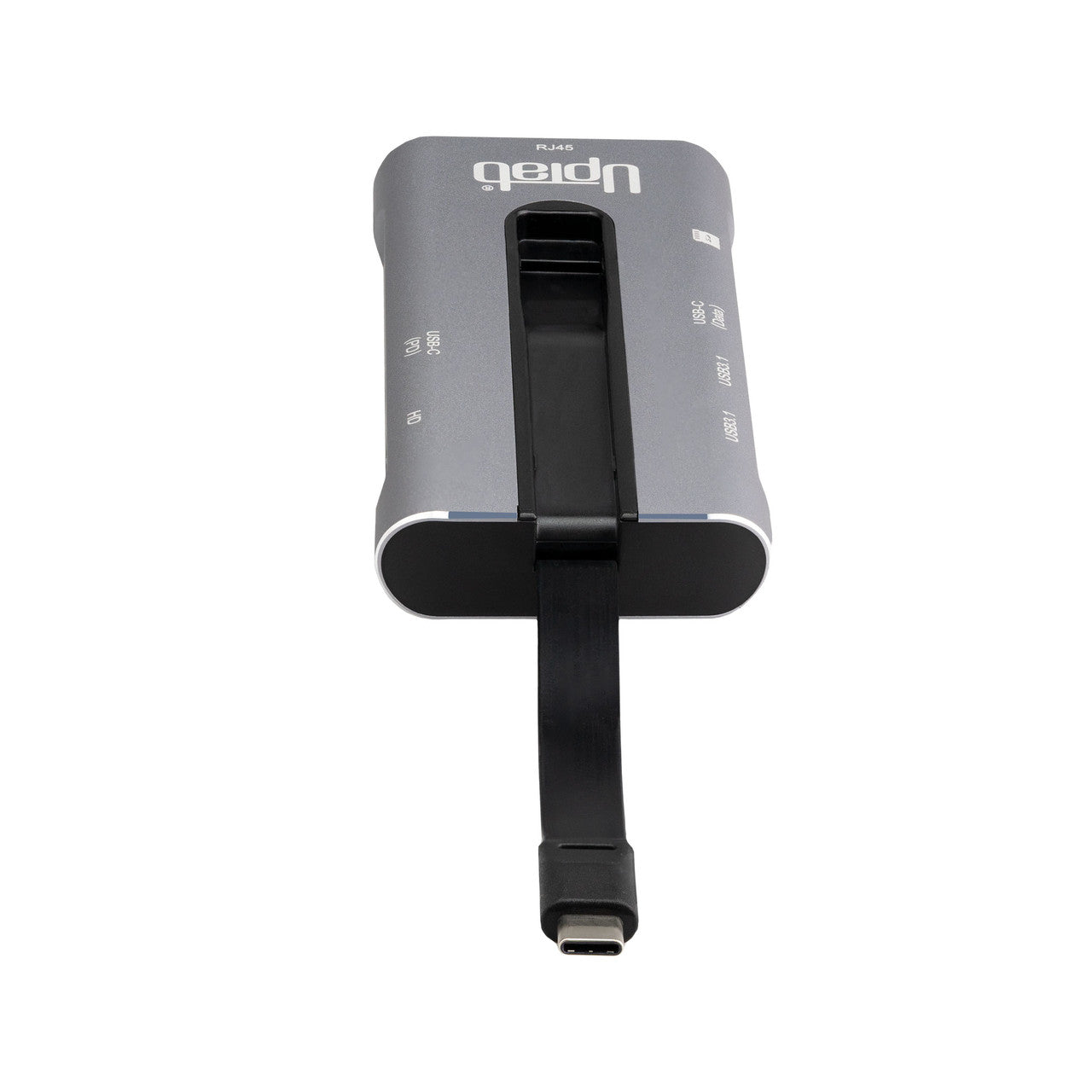 Black USB-C adapter on a white background